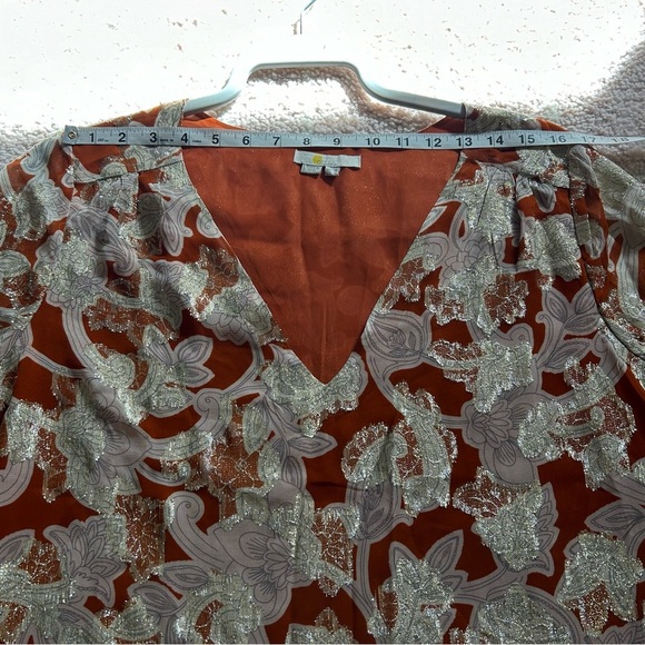 Boden Autumn Floral Blouse Long Sleeves Gold Lurex Size 14 - Picture 7 of 14